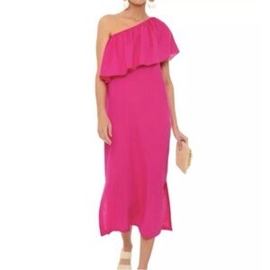 Pomander Place Pink One Shoulder Hot Pink Dress - Small